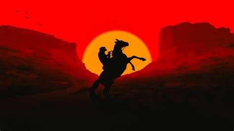 Cowboy Wallpaper 4K, Silhouette, Sunset