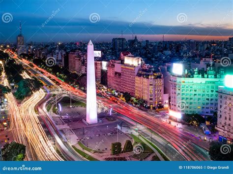 Aerial View of Buenos Aires City with Obelisk and 9 De Julio Avenue at ...