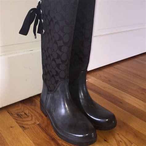 Black Coach rainboots | Black rain boots, Rain boots, Boots