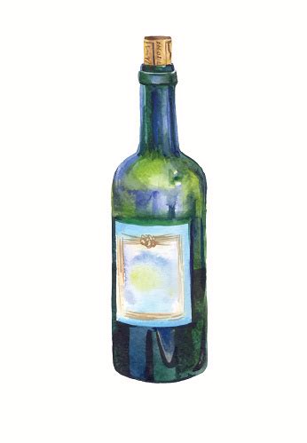 Green Bottle Of Wine Watercolor Stock Illustration - Download Image Now ...