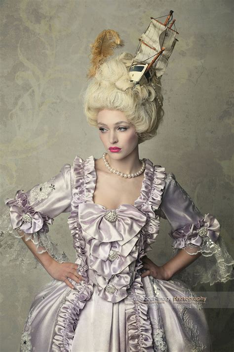 Marie Antoinette Styled Shoot - Two outfits with a handmade wig with a ship, in a Marie ...