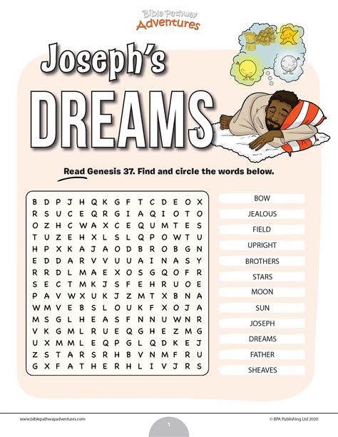 Joseph’s Dreams word search (PDF) – Bible Pathway Adventures