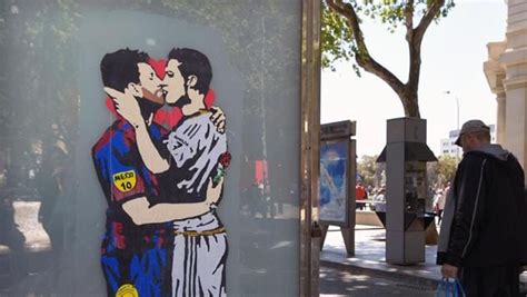 Lionel Messi kissing Cristiano Ronaldo! Graffiti causes stir pre-El-Clasico | Football News ...