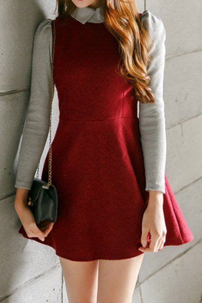 [35% OFF] Stylish Flat Collar Long Sleeves Color Splicing Dress For Women | Rosegal