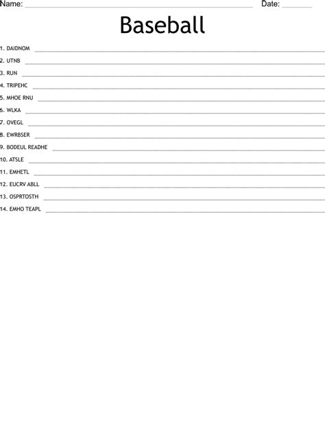 Baseball Word Scramble - WordMint