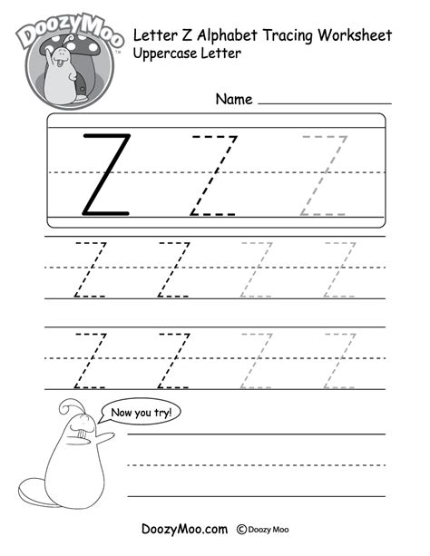 Uppercase Letter Z Tracing Worksheet - Doozy Moo