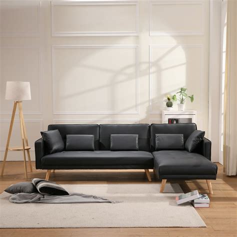 Modern Fold Out Sofa Bed with Chaise Lounge, 70'' x57'' x 30.7'' Upholstery Sleeper Contemporary ...