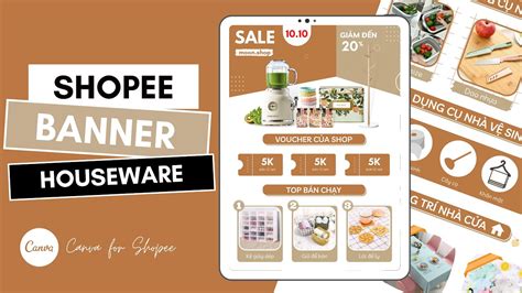 Tạo banner trang trí shop GIA DỤNG bằng Canva | Shopee template - YouTube