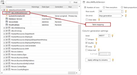 Table mapping in ApexSQL Generate