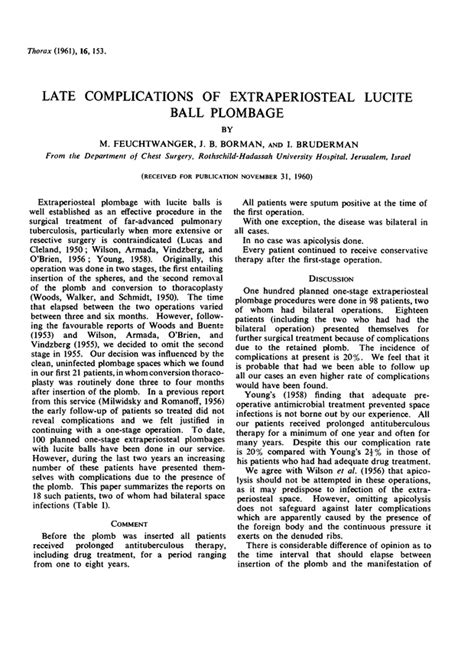 Late Complications of Extraperiosteal Lucite Ball Plombage | Thorax