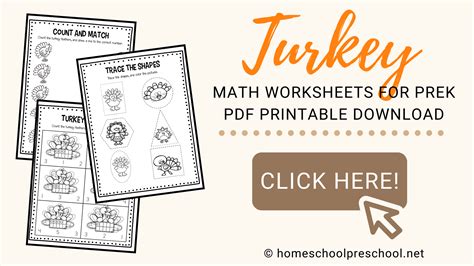 Printable Turkey Math Worksheets for Preschoolers