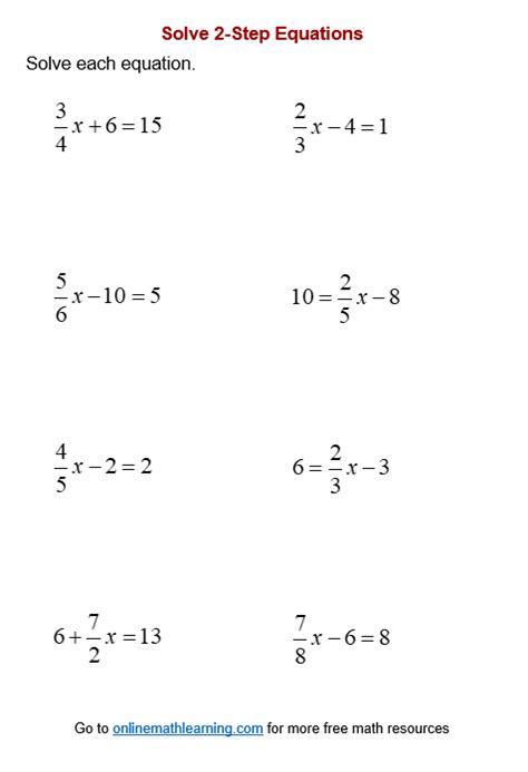 2 Step Equations With Fractions Worksheet