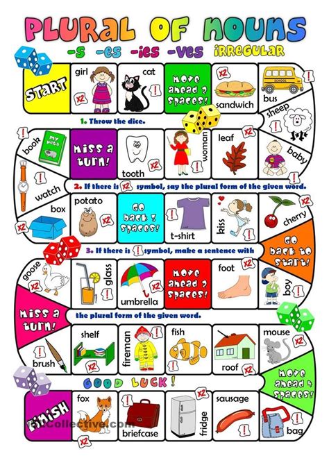 Plural of nouns - boardgame | Printable board games, Plurals, Plural nouns