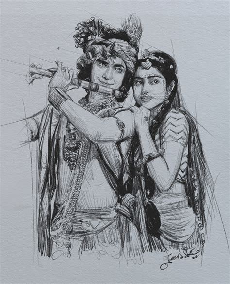 The Art of Serial Radha Krishna Pencil Sketch