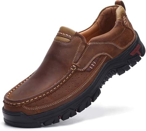 VENSHINE Mens Walking Shoes Leather Lightweight Breathable Casual Slip ...