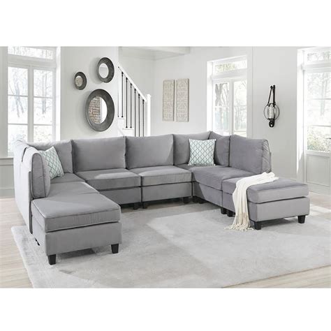 Simona Grey Velvet 8Pc Modular Sectional Sofa Set - Fatima Furniture