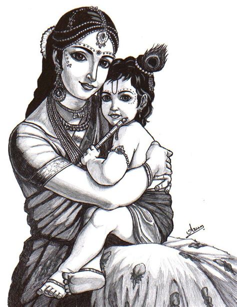 Yashoda In Little Krishna Drawing - Museonart