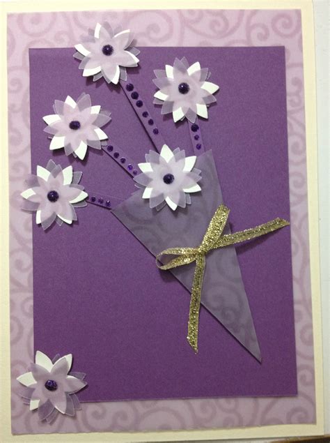 Hand Made Greeting Card Purple flower bouquet greeting card. (Blank Inside) $9.98 | Embroidery ...