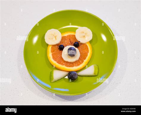 Bear food art for kids. (Food art fruit bear). Made from orange, banana ...