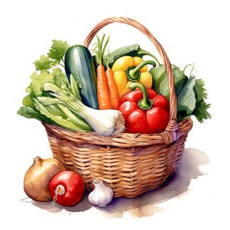 Premium AI Image | Vibrant Watercolor Painting Of Vegetable Basket Photorealistic Art