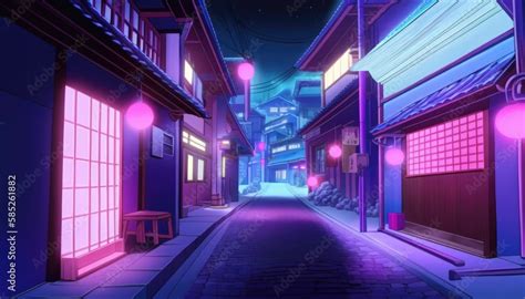 night city street japanese alley anime background wallpaper Stock ...