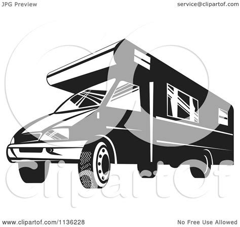 Clipart Of A Retro Black And White Camper Van - Royalty Free Vector ...