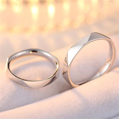 Original Multi-Section Cut Design 925 Silver Couple Rings - Couple Rings