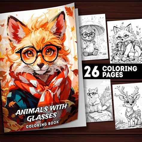 26 Fall Animals With Glasses Coloring Pages, Fall Animals Coloring Book ...