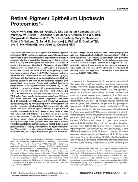 (PDF) Retinal Pigment Epithelium Lipofuscin Proteomics