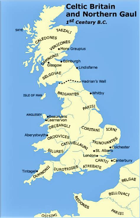 Map of Celtic Britain and Northern Gaul 1st Century BC