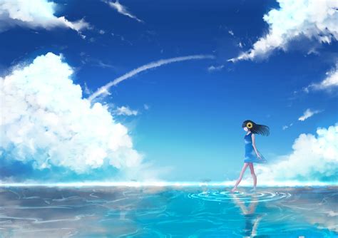 Black-haired female anime character digital wallpaper, fantasy art, water, blue HD wallpaper ...