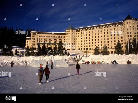 people, hotel guests, ice skating, Chateau Lake Louise, rooms and ...