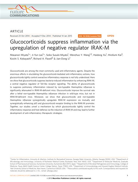 (PDF) Glucocorticoids suppress inflammation via the upregulation of negative regulator IRAK-M