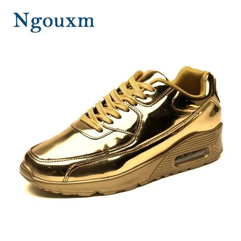 Ngouxm Gold Men Sneakers Autumn Causal Shoes Fashion Glossy Shiny ...