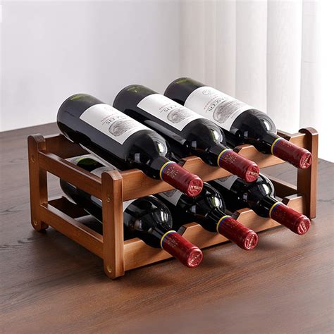 Amazon.com: Cokritsm 6 Bottle Wine Racks Countertop Bamboo ,Small 2Tiers Tabletop Wine Storage ...