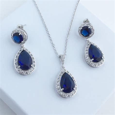 Blue Sapphire Bridal Jewelry Set Wedding Blue Crystal Set Blue - Etsy