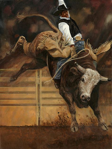 Bull Riding 1 Painting by Don Langeneckert