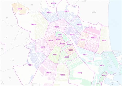 DigiAtlas.com | Valencia city map with postcode districts