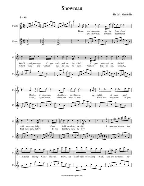 Snowman by Sia - easy flute duet in 2023 | Flute sheet music, Piano ...