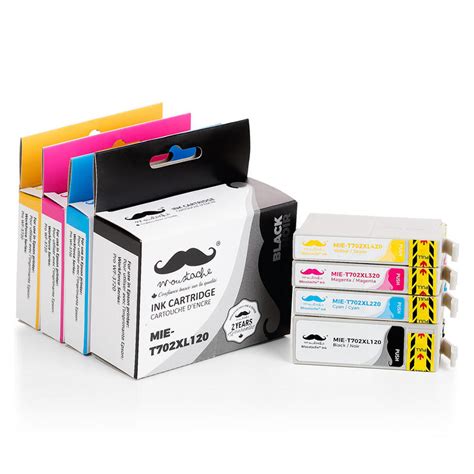 Epson 702 T702XL Remanufactured Ink Cartridge Combo High Yield BK/C/M/Y - Moustache® at ...