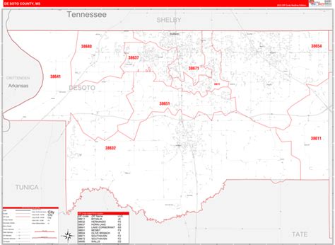 DeSoto County, MS Wall Map Red Line Style by MarketMAPS - MapSales