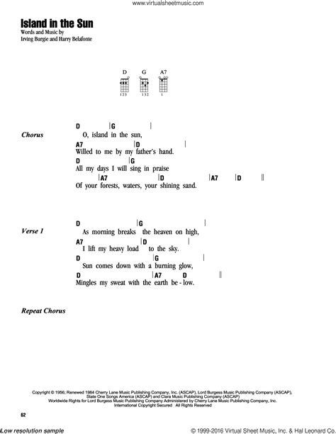 Belafonte - Island In The Sun sheet music for ukulele (chords)