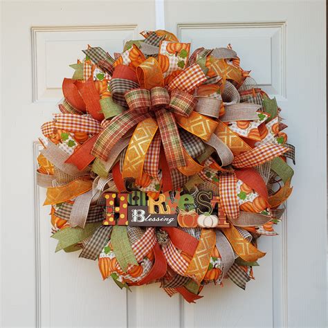 Fall Wreaths For Front Door, Harvest Blessing Wreath, Thanksgiving ...