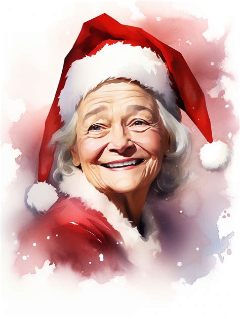 Smiling Mrs Claus Watercolor Art Free Stock Photo - Public Domain Pictures