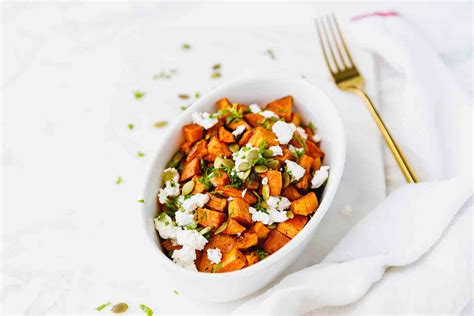 Roasted Sweet Potatoes With Feta Cheese And Pumpkin Seeds