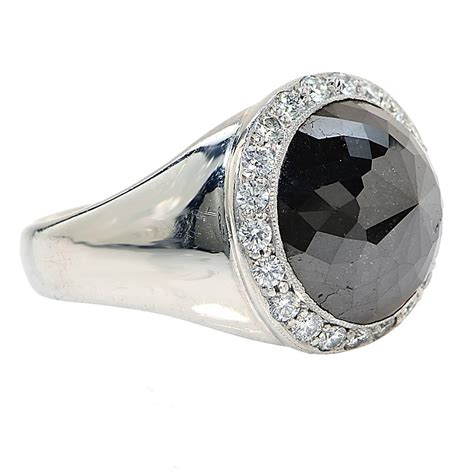 Large Black Diamond Platinum Men's Ring For Sale at 1stdibs