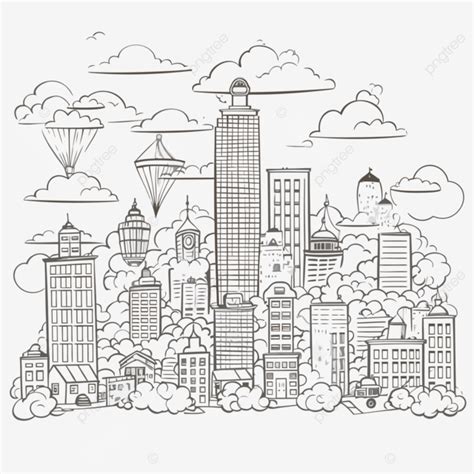 City Outline Vector, Sticker Clipart Outline Drawing Of A City With ...