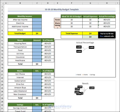 How to Create a 50-30-20 Budget Spreadsheet in Excel