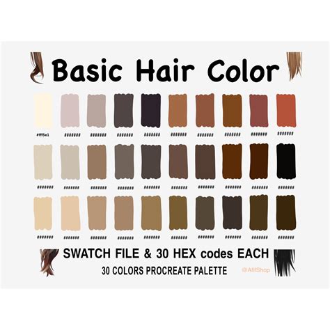 Basic Hair Color Palette, HEX Codes, iPad , Procreate App, Color ...