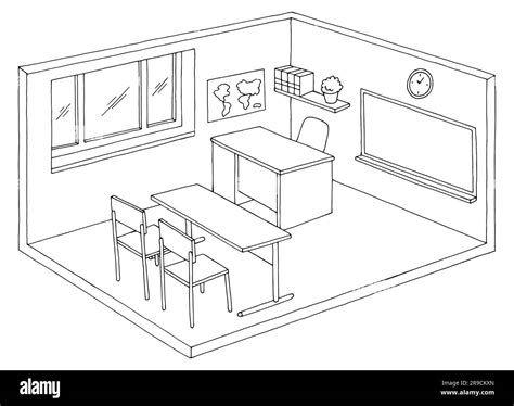 Schéma de la salle de classe noir blanc intérieur isolé croquis vecteur d'illustration Image ...